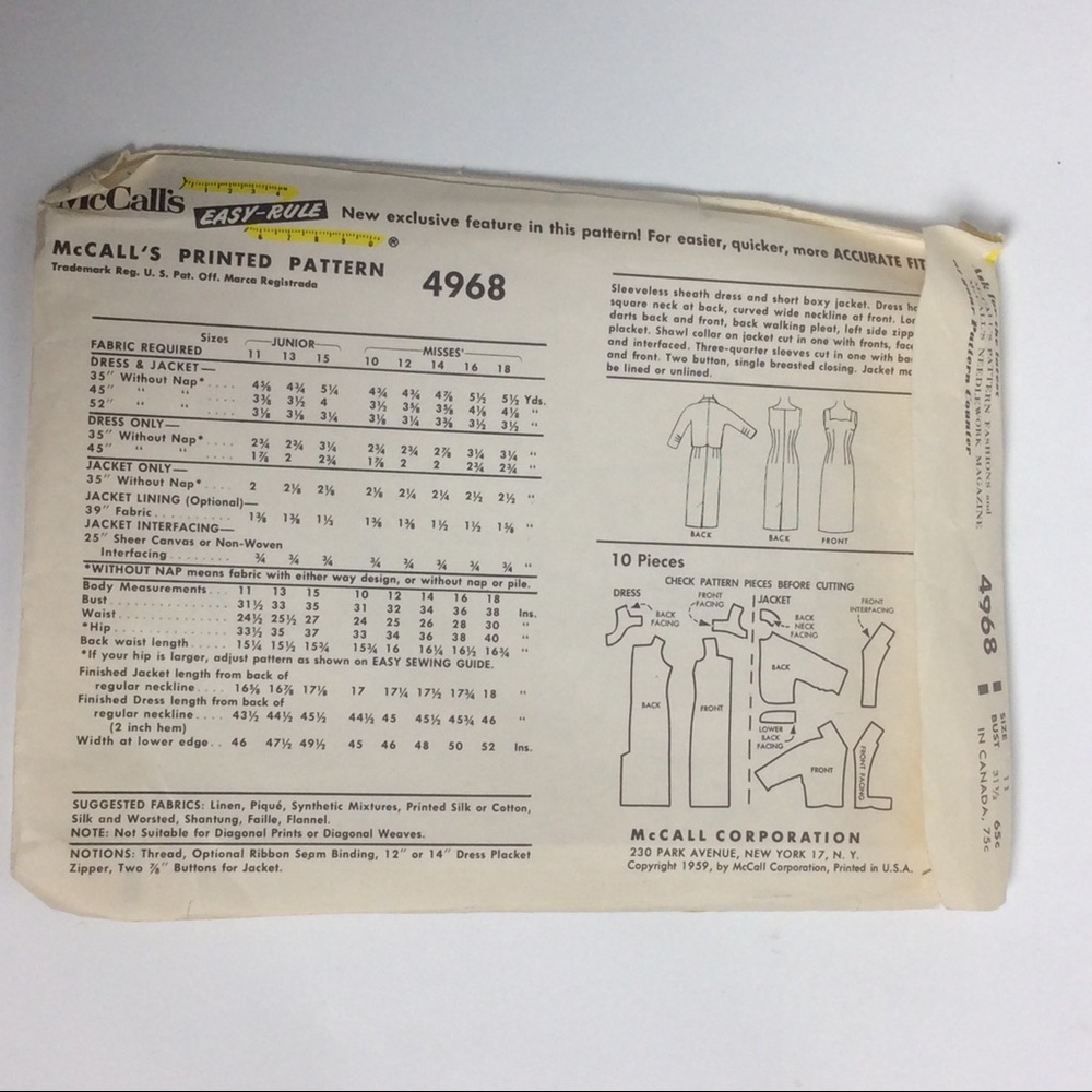 Vtg Sewing Pattern Mccall’s 4968. Dress & Jacket - image 2